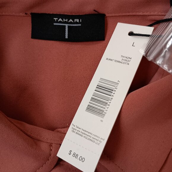 New Tahari Button Blouse Shirt Teracotta Long Sleeve Point Collar Large Women L - Picture 7 of 9